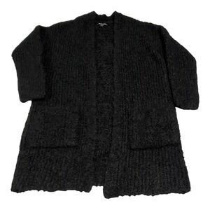 Eileen Fisher 100% Alpaca Open Front Cardigan Black Textured Sz S/P